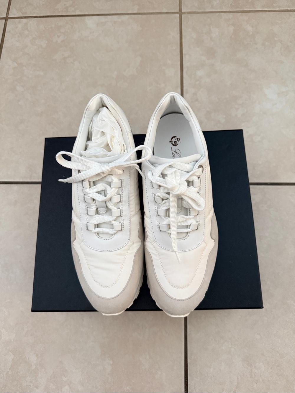 Loro Piana Women’s Off-White and Cream Lace-Up Sneakers